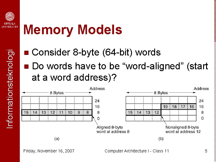 Informationsteknologi Memory Models Consider 8 -byte (64 -bit) words n Do words have to