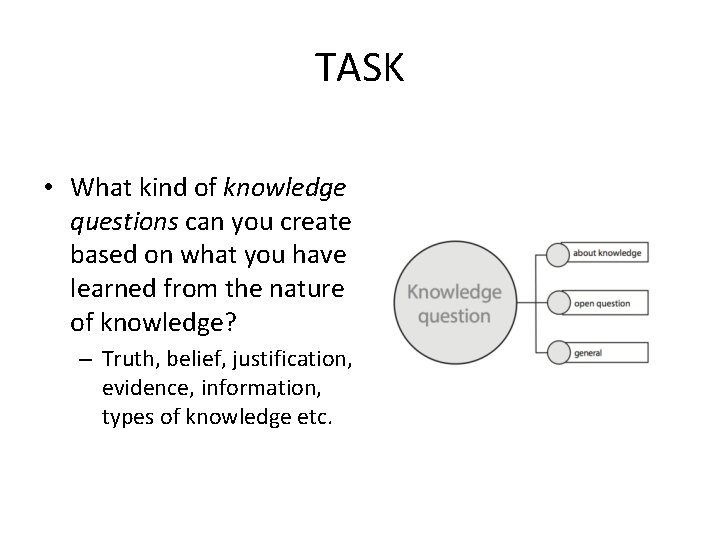 TASK • What kind of knowledge questions can you create based on what you