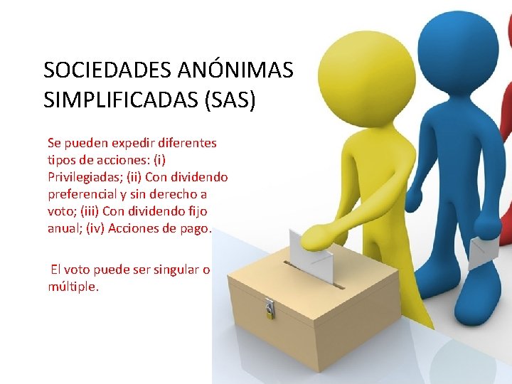 SOCIEDADES ANÓNIMAS SIMPLIFICADAS (SAS) Se pueden expedir diferentes tipos de acciones: (i) Privilegiadas; (ii)