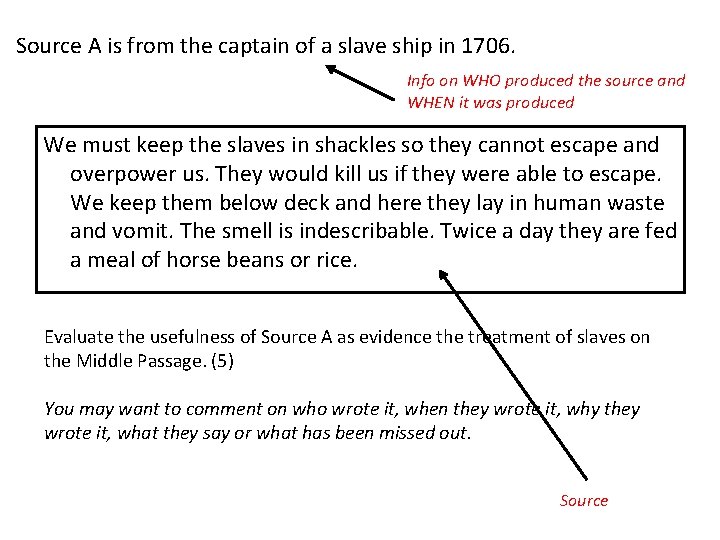 Source A is from the captain of a slave ship in 1706. Info on