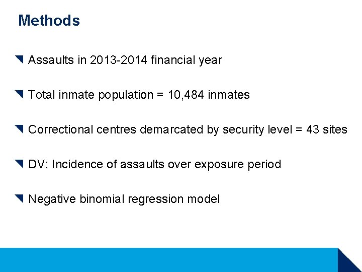 Methods Assaults in 2013 -2014 financial year Total inmate population = 10, 484 inmates Methods Assaults in 2013 -2014 financial year Total inmate population = 10, 484 inmates