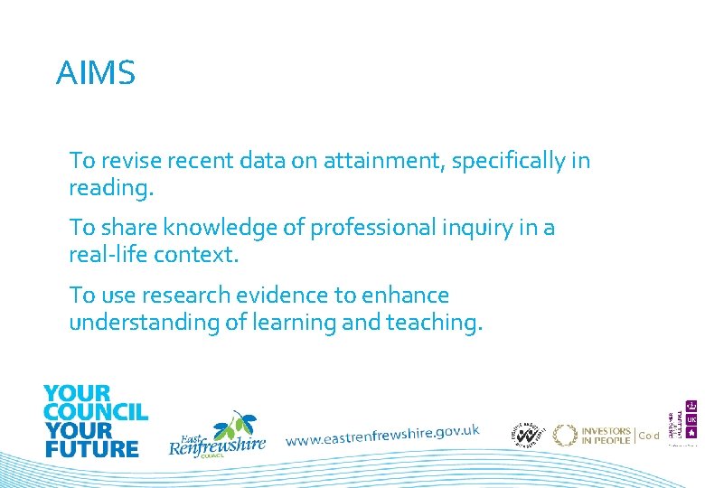 AIMS To revise recent data on attainment, specifically in reading. To share knowledge of