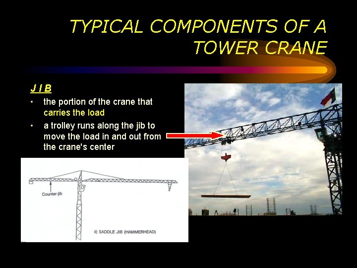 TYPICAL COMPONENTS OF A TOWER CRANE JIB • • the portion of the crane