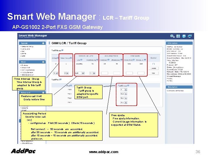 Smart Web Manager : LCR – Tariff Group AP-GS 1002 2 -Port FXS GSM