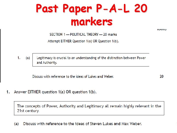 Past Paper P-A-L 20 markers 