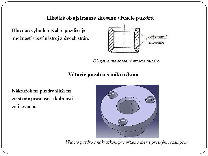  Hladké obojstranne skosené vŕtacie puzdrá Hlavnou výhodou týchto puzdier je možnosť viesť nástroj