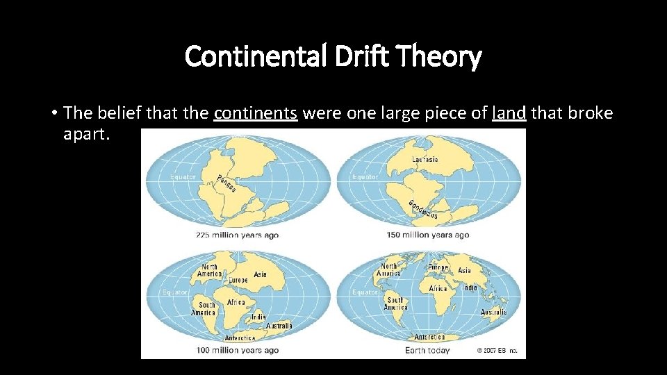 Continental Drift Theory • The belief that the continents were one large piece of