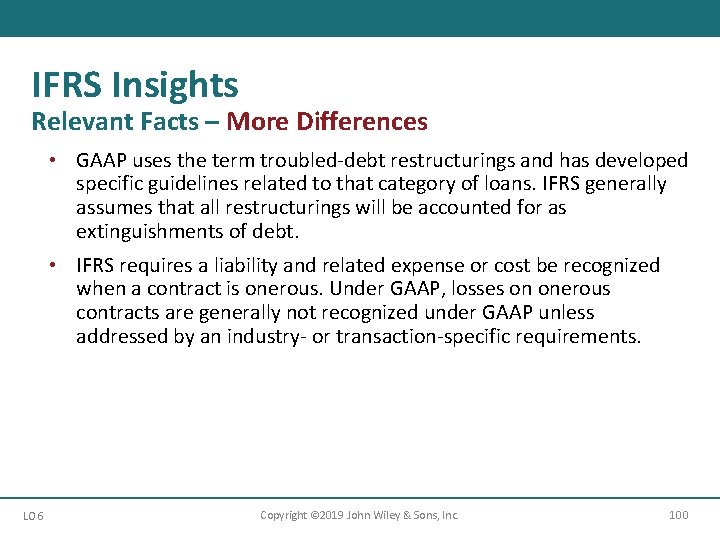 IFRS Insights Relevant Facts – More Differences • GAAP uses the term troubled-debt restructurings