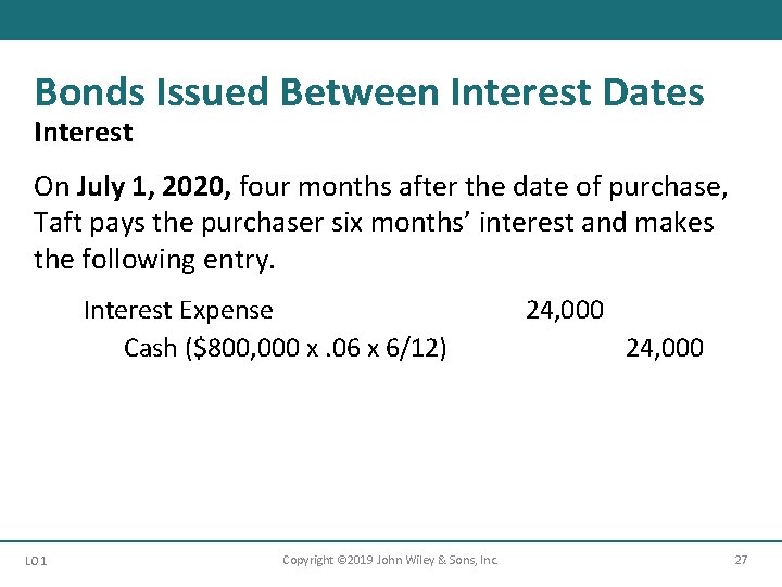Bonds Issued Between Interest Dates Interest On July 1, 2020, four months after the