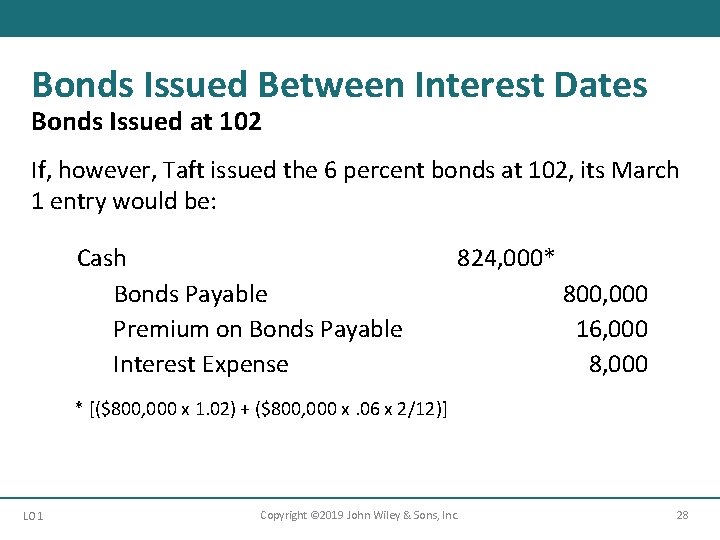 Bonds Issued Between Interest Dates Bonds Issued at 102 If, however, Taft issued the