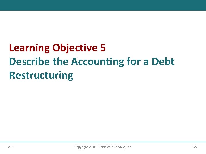 Learning Objective 5 Describe the Accounting for a Debt Restructuring LO 5 Copyright ©