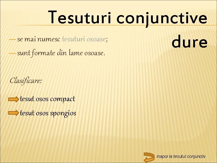 — — Tesuturi conjunctive se mai numesc tesuturi osoase; dure sunt formate din lame