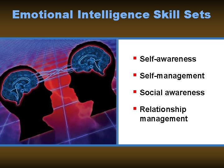 Emotional Intelligence Skill Sets § Self-awareness § Self-management § Social awareness § Relationship management