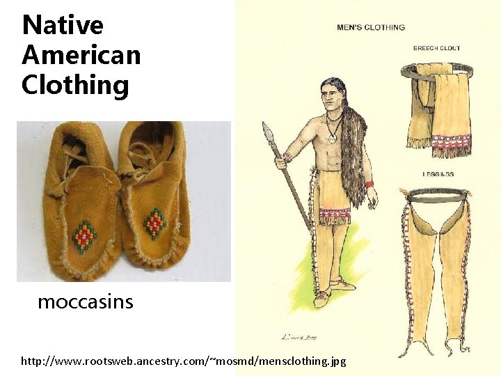 Native American Clothing moccasins http: //www. rootsweb. ancestry. com/~mosmd/mensclothing. jpg 