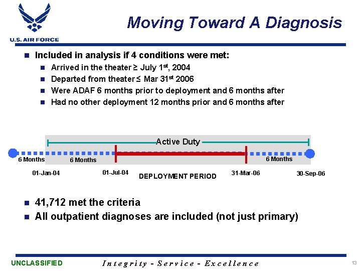 Moving Toward A Diagnosis n Included in analysis if 4 conditions were met: Arrived