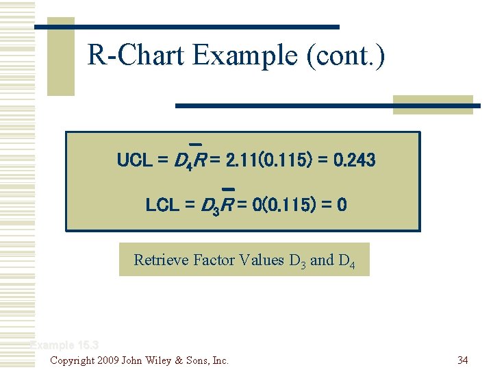 R-Chart Example (cont. ) UCL = D 4 R = 2. 11(0. 115) =