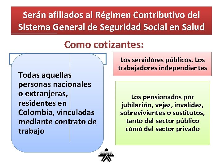 Serán afiliados al Régimen Contributivo del Sistema General de Seguridad Social en Salud Como