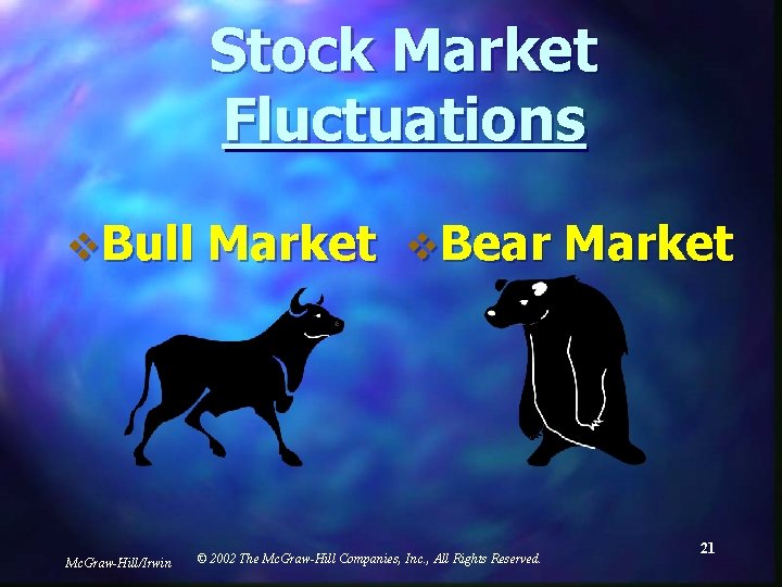 Stock Market Fluctuations v. Bull Mc. Graw-Hill/Irwin Market v. Bear Market © 2002 The