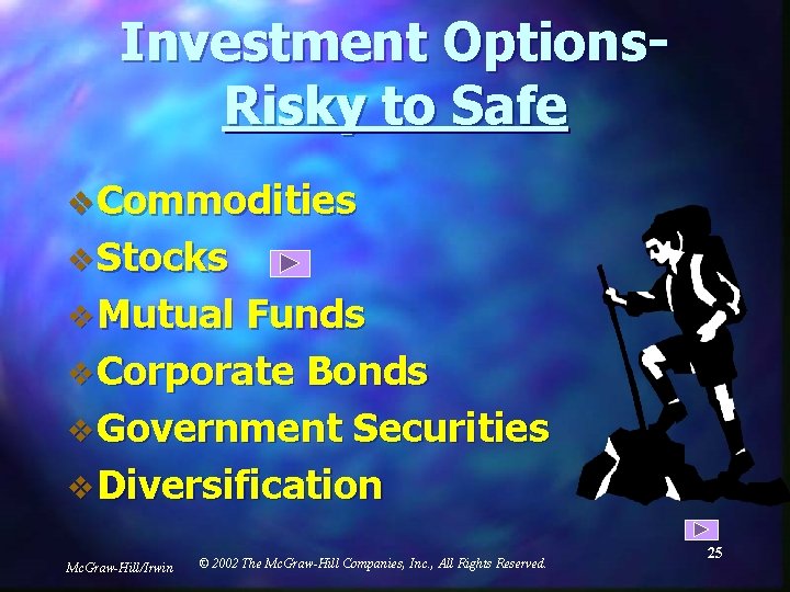 Investment Options. Risky to Safe v Commodities v Stocks v Mutual Funds v Corporate