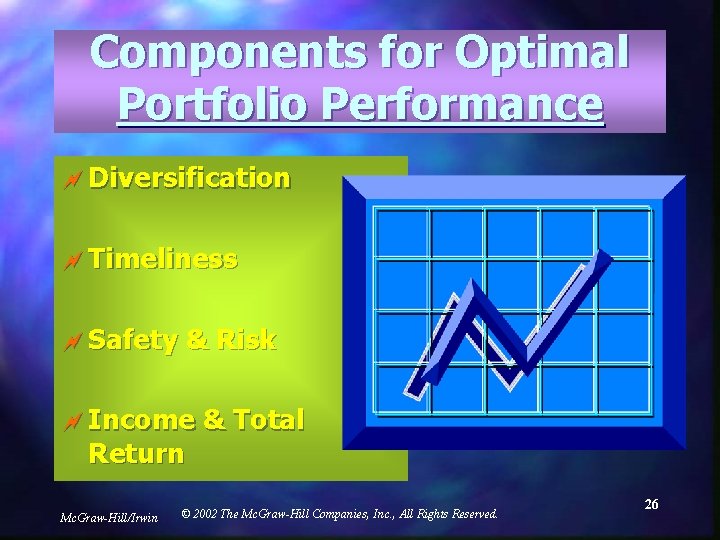 Components for Optimal Portfolio Performance ~ Diversification ~ Timeliness ~ Safety & Risk ~