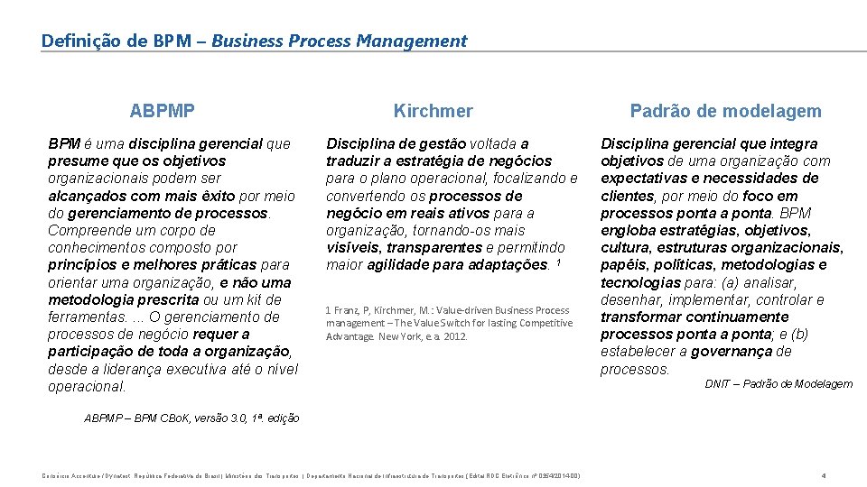 Definição de BPM – Business Process Management ABPMP BPM é uma disciplina gerencial que