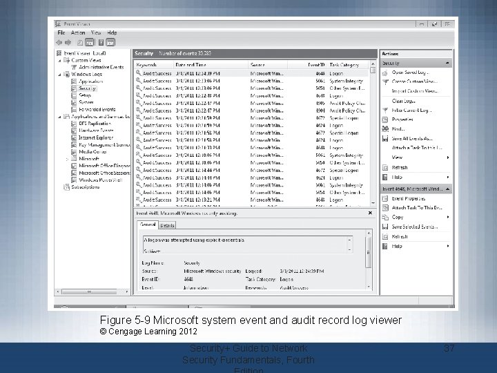 Figure 5 -9 Microsoft system event and audit record log viewer © Cengage Learning