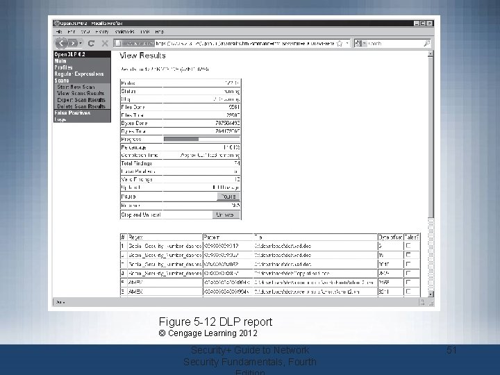 Figure 5 -12 DLP report © Cengage Learning 2012 Security+ Guide to Network Security