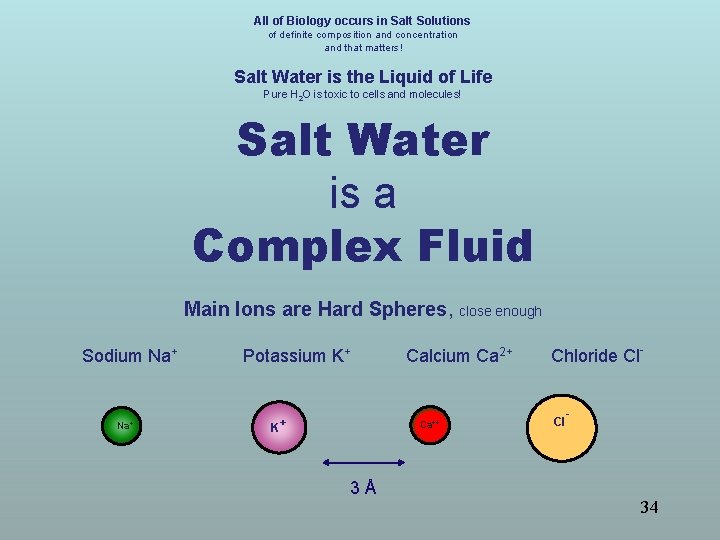 All of Biology occurs in Salt Solutions of definite composition and concentration and that