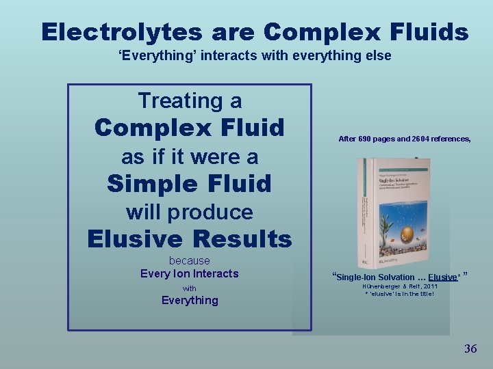 Electrolytes are Complex Fluids ‘Everything’ interacts with everything else Treating a Complex Fluid After