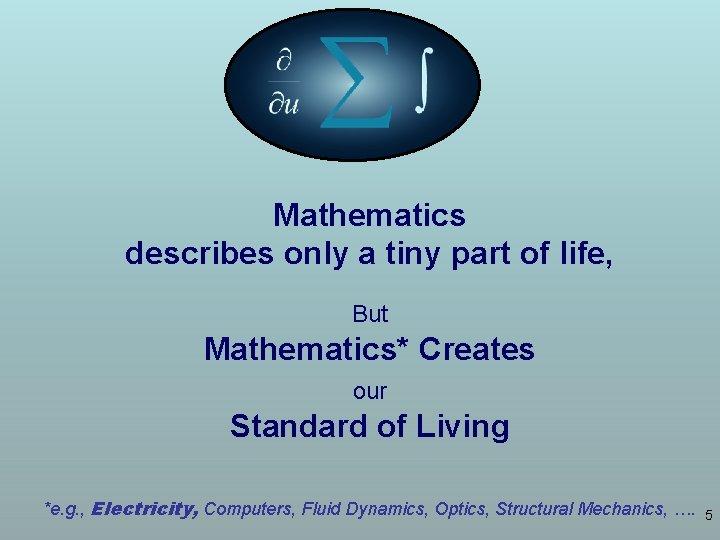 Mathematics describes only a tiny part of life, But Mathematics* Creates our Standard of