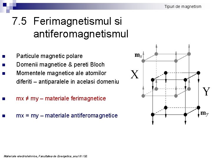 Tipuri de magnetism 7. 5 Ferimagnetismul si antiferomagnetismul n n n Particule magnetic polare
