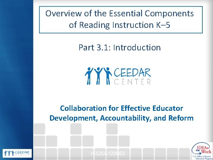 Overview of the Essential Components of Reading Instruction K– 5 Part 3. 1: Introduction