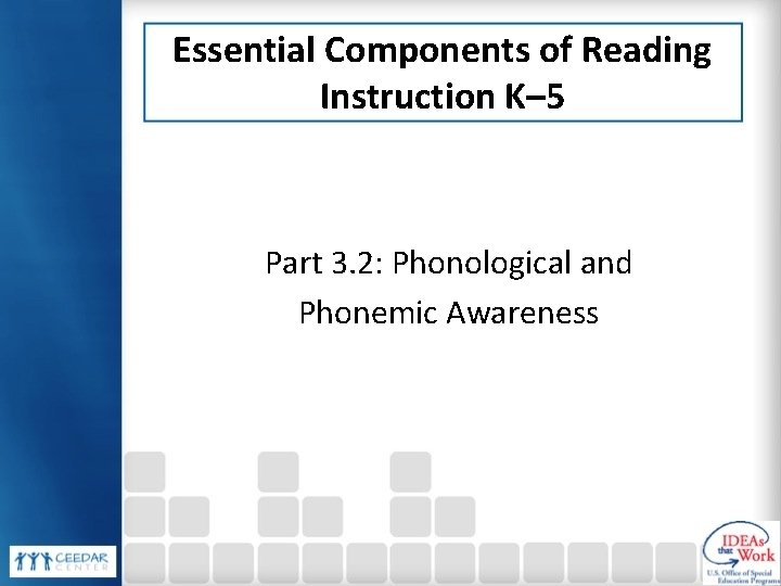 Essential Components of Reading Instruction K– 5 Part 3. 2: Phonological and Phonemic Awareness