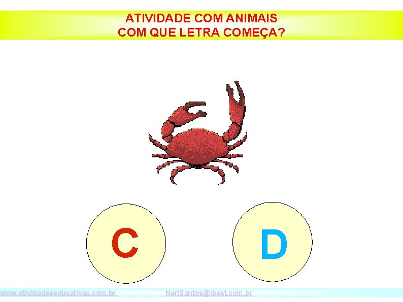 ATIVIDADE COM ANIMAIS COM QUE LETRA COMEÇA? C www. atividadeseducativas. com. br D Neri.