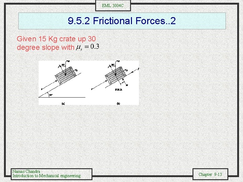 EML 3004 C 9. 5. 2 Frictional Forces. . 2 Given 15 Kg crate