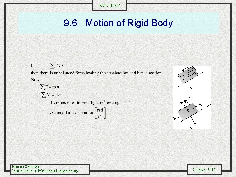 EML 3004 C 9. 6 Motion of Rigid Body Namas Chandra Introduction to Mechanical