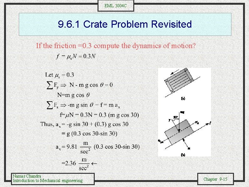 EML 3004 C 9. 6. 1 Crate Problem Revisited If the friction =0. 3