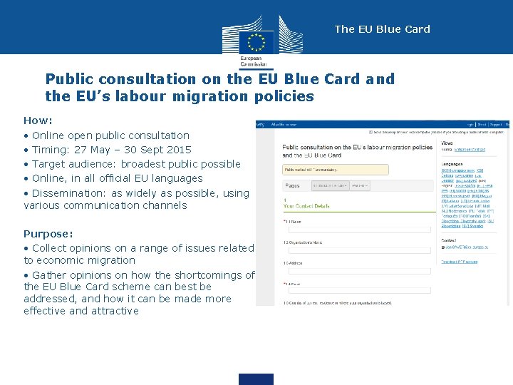 The EU Blue Card Public consultation on the EU Blue Card and the EU’s