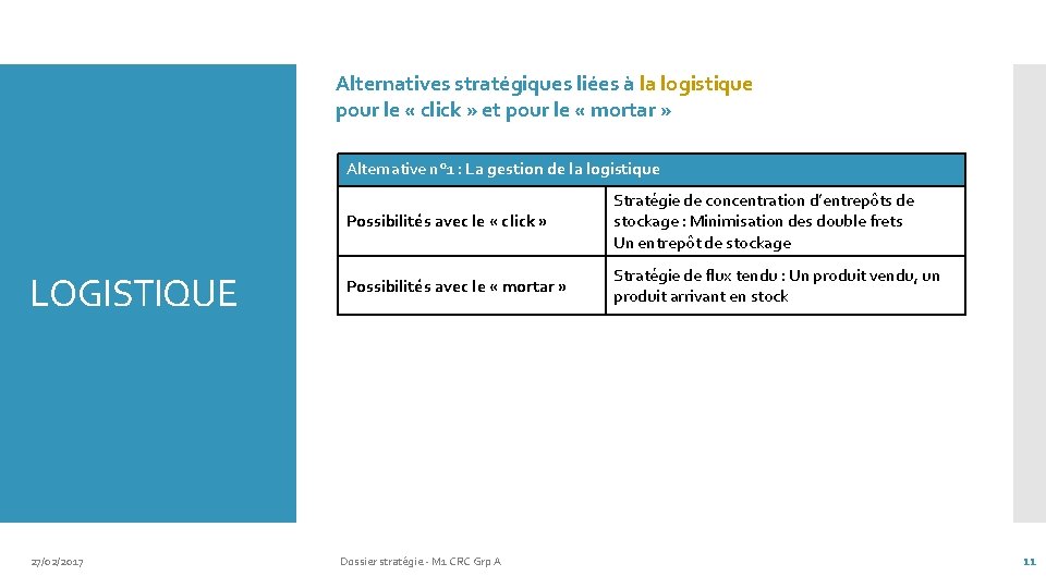 Alternatives stratégiques liées à la logistique pour le « click » et pour le