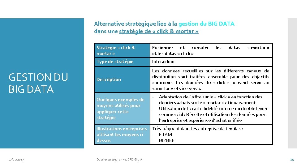Alternative stratégique liée à la gestion du BIG DATA dans une stratégie de «