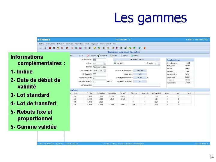Les gammes Informations complémentaires : 1 - Indice 2 - Date de début de Les gammes Informations complémentaires : 1 - Indice 2 - Date de début de