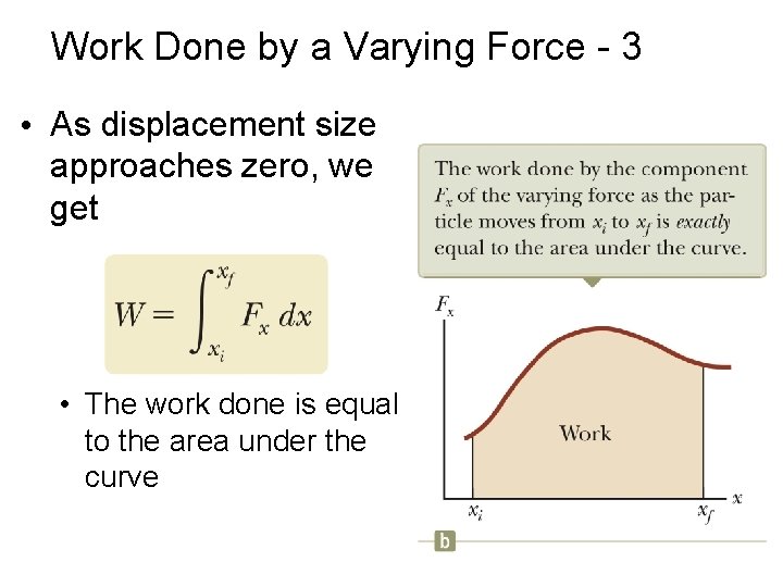 Work Done by a Varying Force - 3 • As displacement size approaches zero,