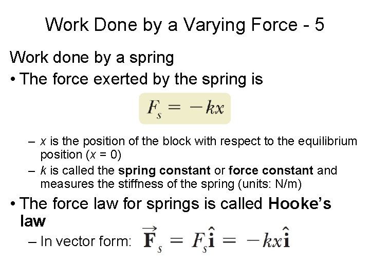 Work Done by a Varying Force - 5 Work done by a spring •