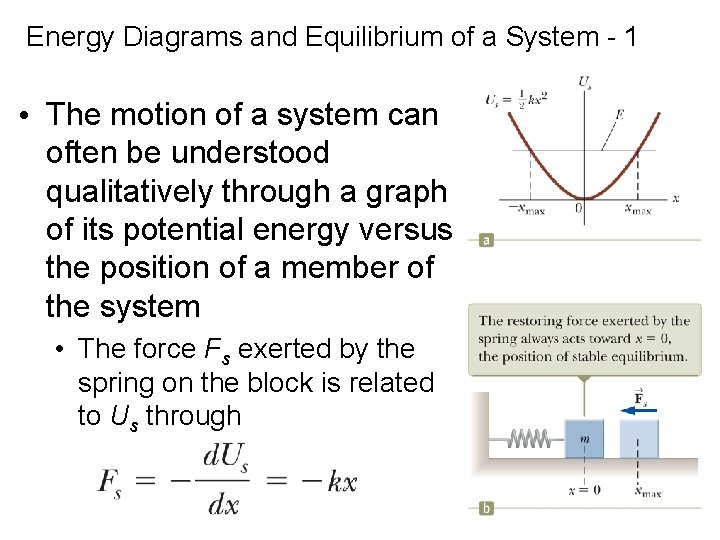 Energy Diagrams and Equilibrium of a System - 1 • The motion of a