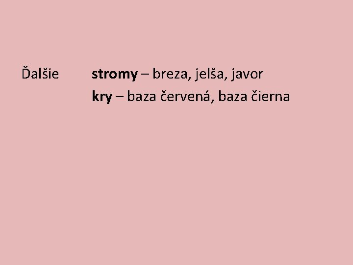 Ďalšie stromy – breza, jelša, javor kry – baza červená, baza čierna 