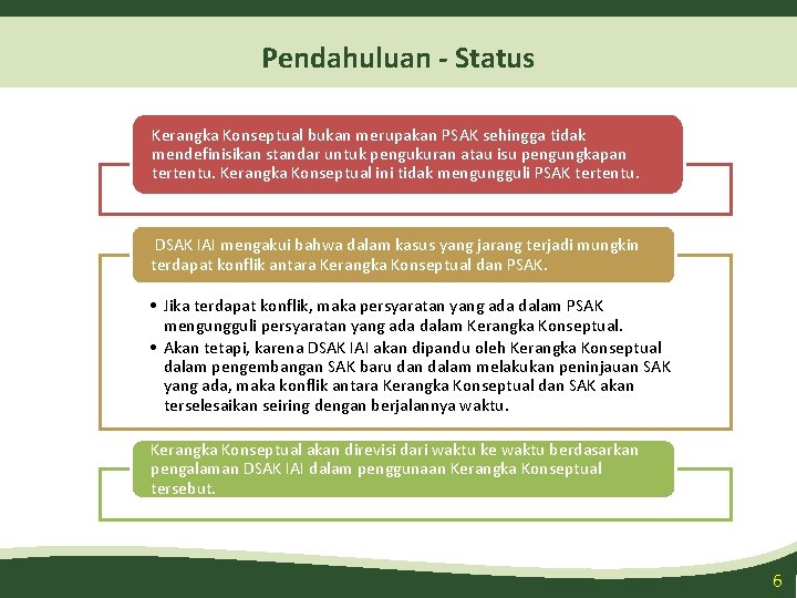 Pendahuluan - Status Kerangka Konseptual bukan merupakan PSAK sehingga tidak mendefinisikan standar untuk pengukuran