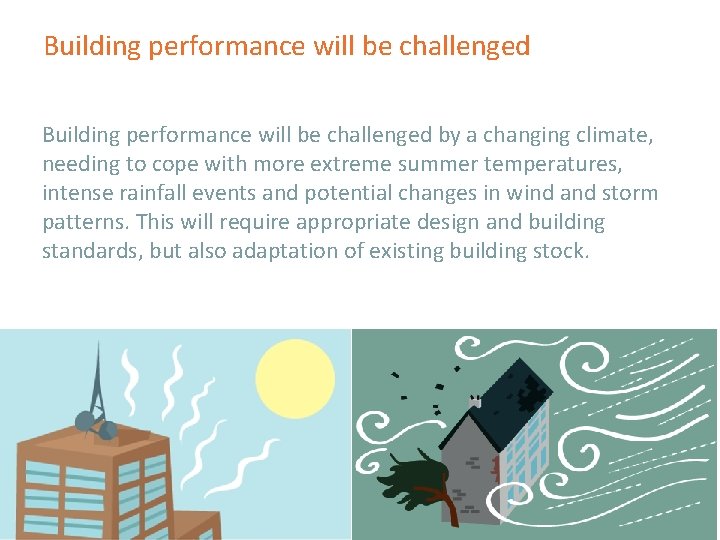 Building performance will be challenged by a changing climate, needing to cope with more