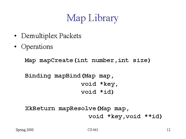 Map Library • Demultiplex Packets • Operations Map map. Create(int number, int size) Binding Map Library • Demultiplex Packets • Operations Map map. Create(int number, int size) Binding