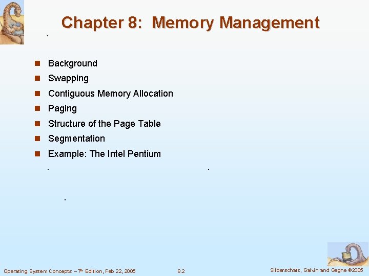 Chapter 8: Memory Management Background Swapping Contiguous Memory Allocation Paging Structure of the Page