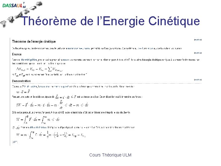 Théorème de l’Energie Cinétique Cours Théorique ULM 